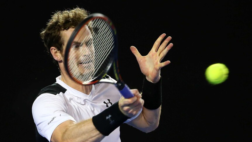 Titanic struggle ... Andy Murray sends a forehand return the way of Milos Raonic in their semi-final