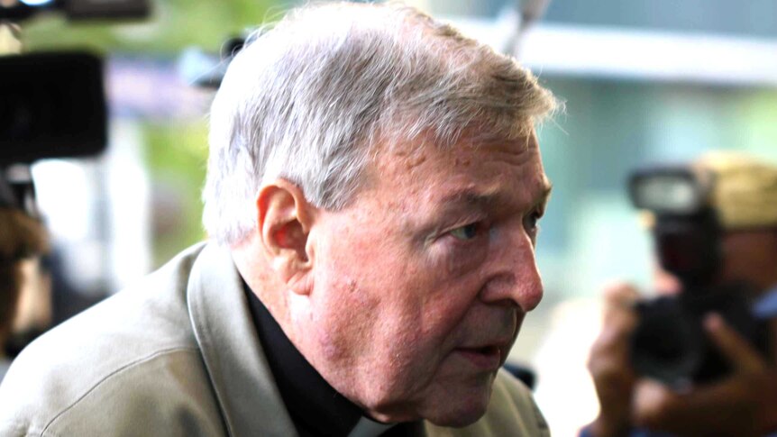 George Pell arrives at the Melbourne Magistrates' Court for the first day of a committal hearing