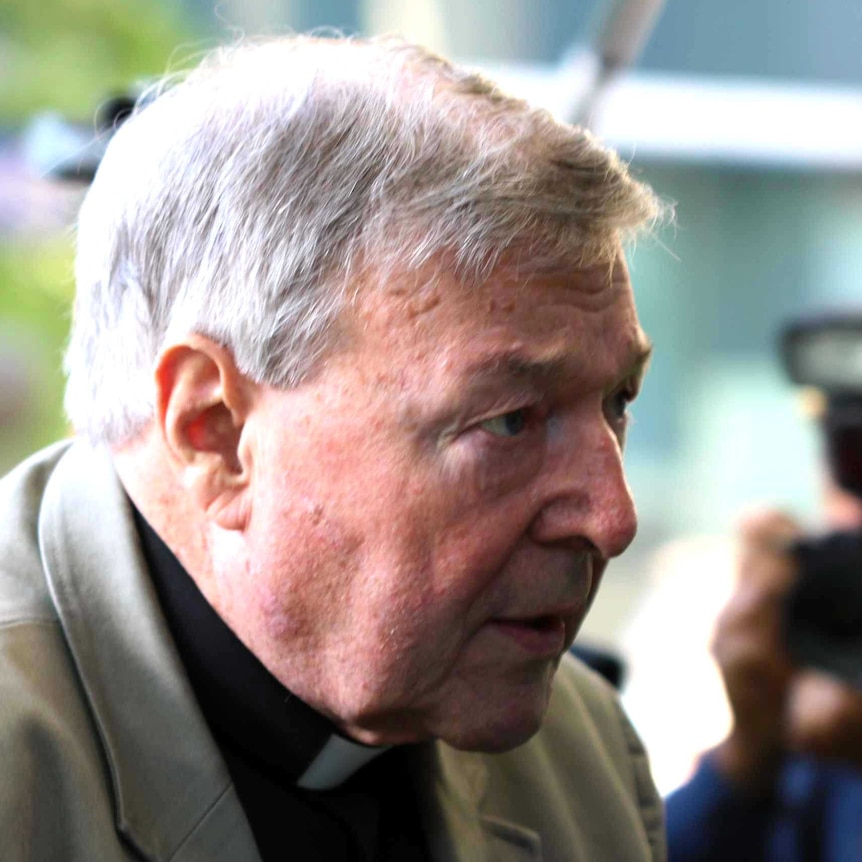 George Pell arrives at the Melbourne Magistrates' Court for the first day of a committal hearing