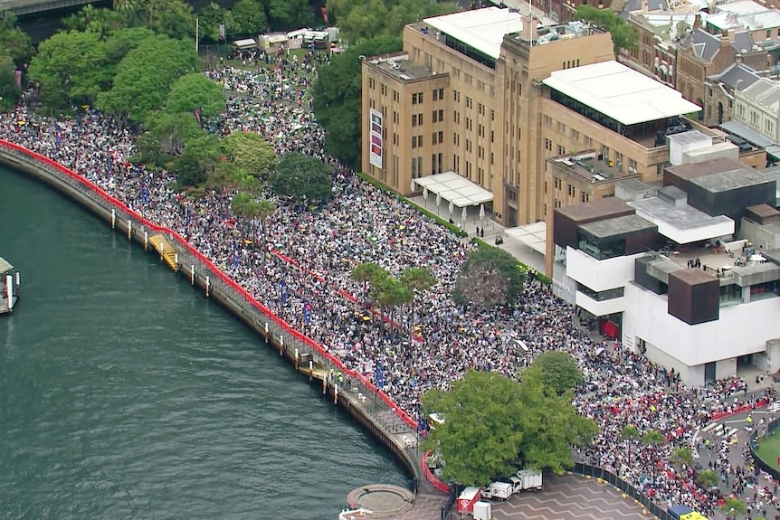 people crowd circular quay ahead of the new year's eve fireworks display on sunday december 31 2023