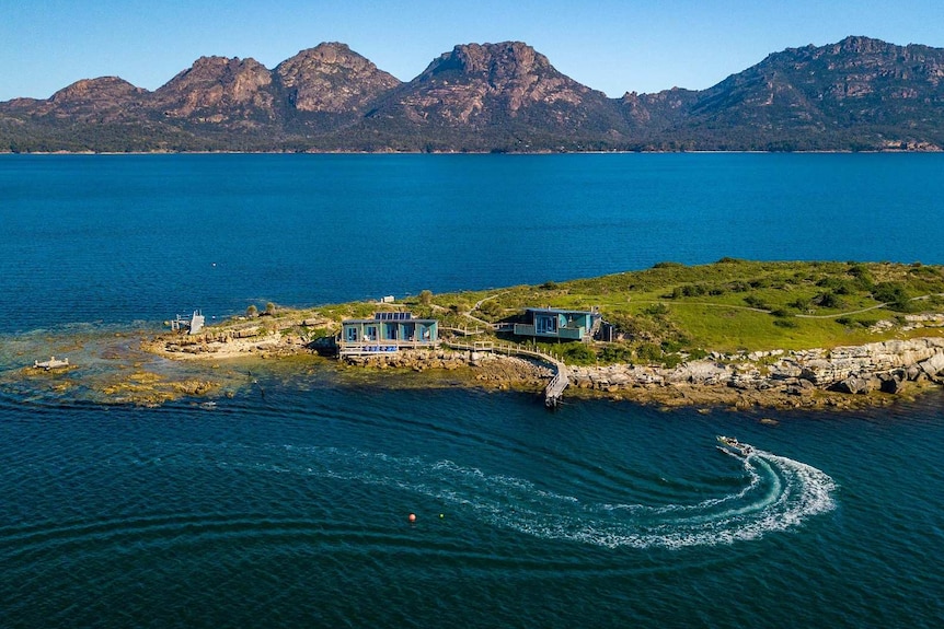 Aerial view of Picnic Island, Tasmania.