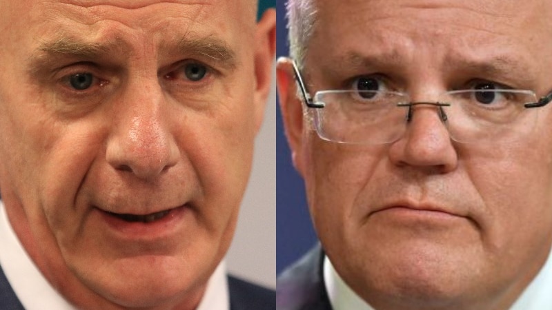 A side-by-side composite image of Tasmanian Premier Peter Gutwein and Prime Minister Scott Morrison.
