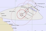 a cyclone track map showing a weather system headed towards townsville