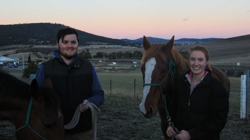 Tasmanian couple Charlotte Stacey and Austin Pond are saving for a first home where they can keep their horses