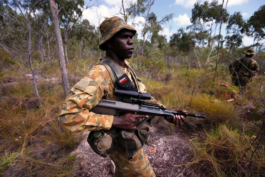 An indigenous soldier from NORFORCE on patrol in Arnhem Land.
