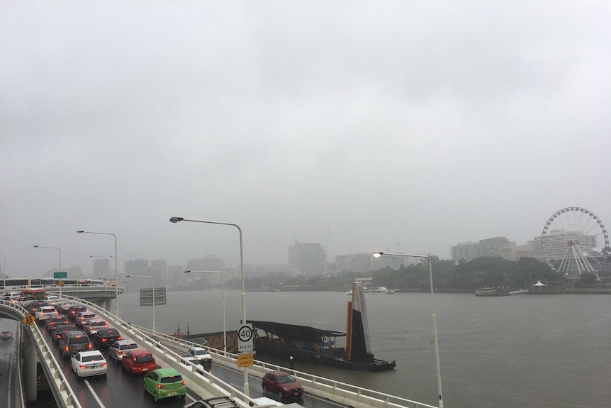 The storm has caused major traffic delays across parts of the city - traffic looking over to southbank on motorway