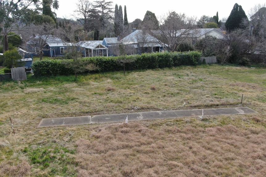 An aerial view of the cricket pitch used by Don Bradman during his childhood in Bowral on September 17, 2020.