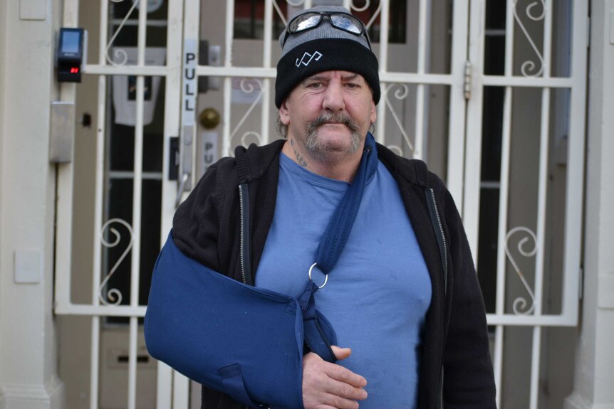 Bethlehem House resident James Wicks recently broke his collarbone.