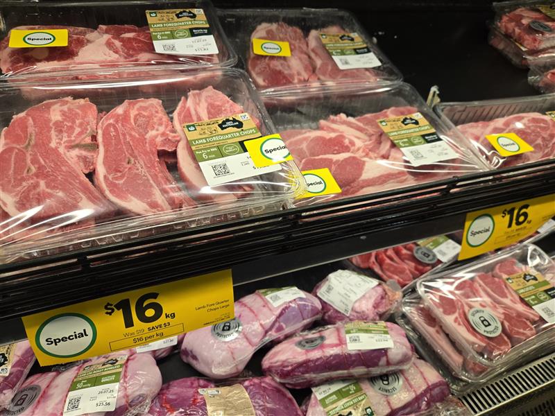 Supermarket shelves with lamb chops