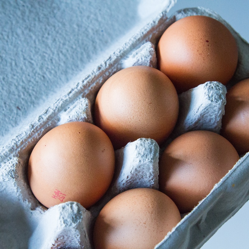 Eggs in an egg carton.