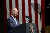 Joe Biden delivers a speech in Riga, Latvia.