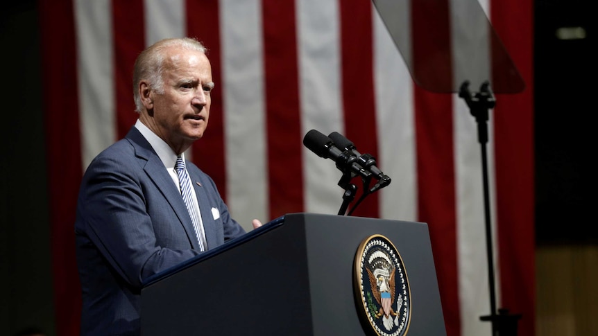 Joe Biden delivers a speech in Riga, Latvia.