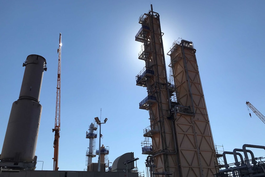 Flare tower at a huge desert infrastructure project