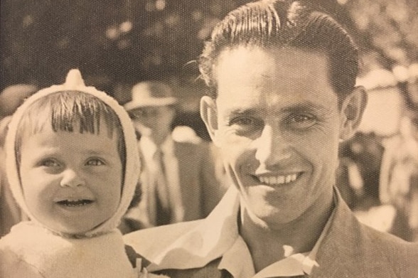 Cherril McCabe and her father at the Ekka in 1952