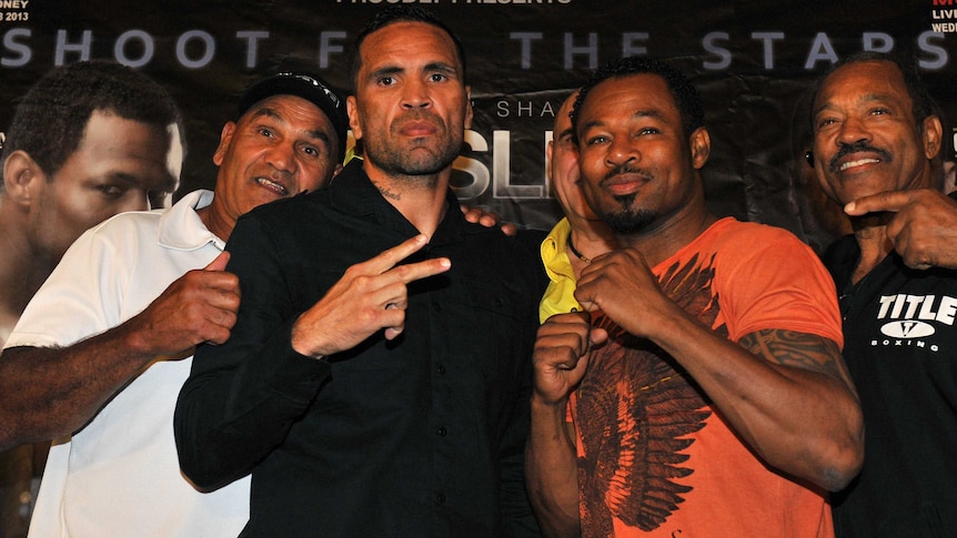 Anthony Mundine and Shane Mosley pose ahead of their bout