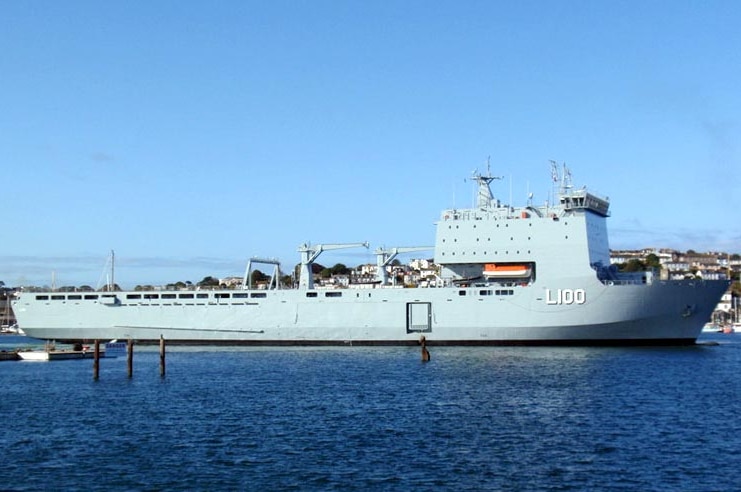 ADF Ship (now HMAS) Choules leaves the Falmouth Dockyard.