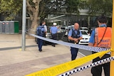 Police cordon off an area outside the Esplanade bus port in Perth's CBD.