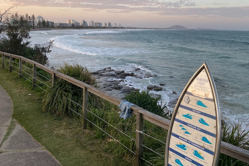 A sign at Alexandra Headland outlines a surfer code of conduct.