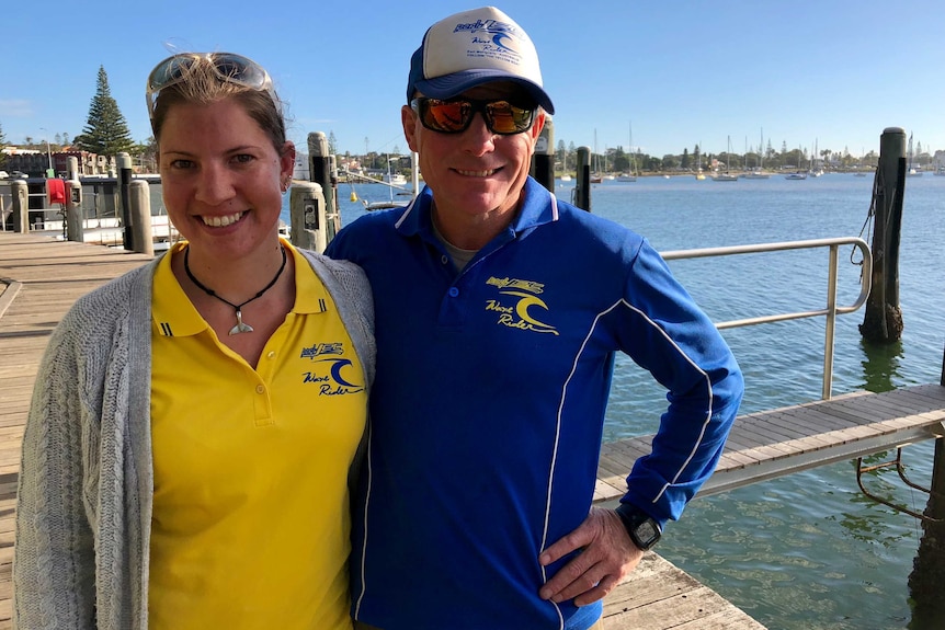 Whale watch operator, Anthony Heeney and his deckhand and whale photographer, Jodie Lowe.