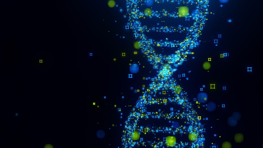 Blue DNA spiral on a black background