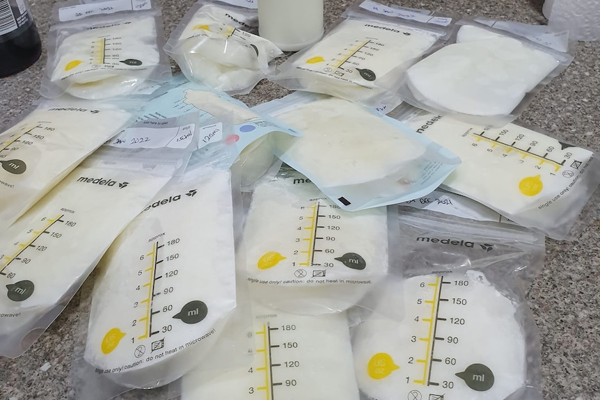 Plastic sachets filled with breast milk