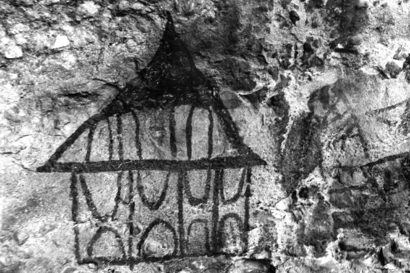 A cave painting of a house.