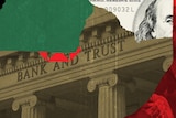 A illustration based around a building that reads Banks and Trust