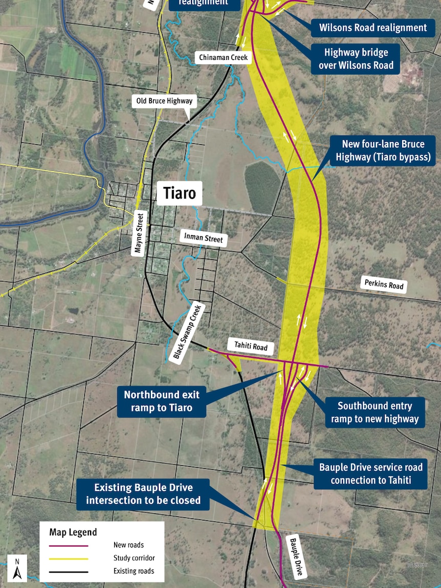 Concept design map for the four lane Tiaro Bypass 