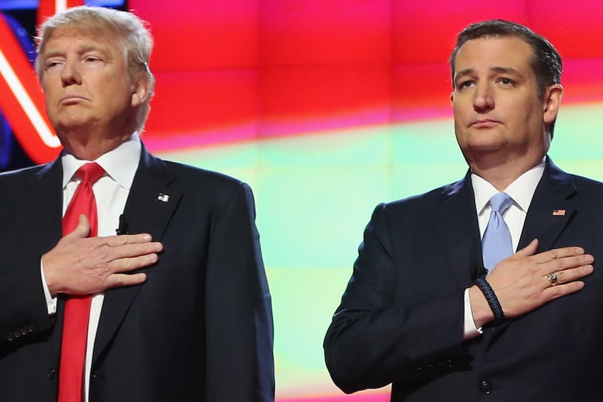 Donald Trump and Ted Cruz before a Republican debate