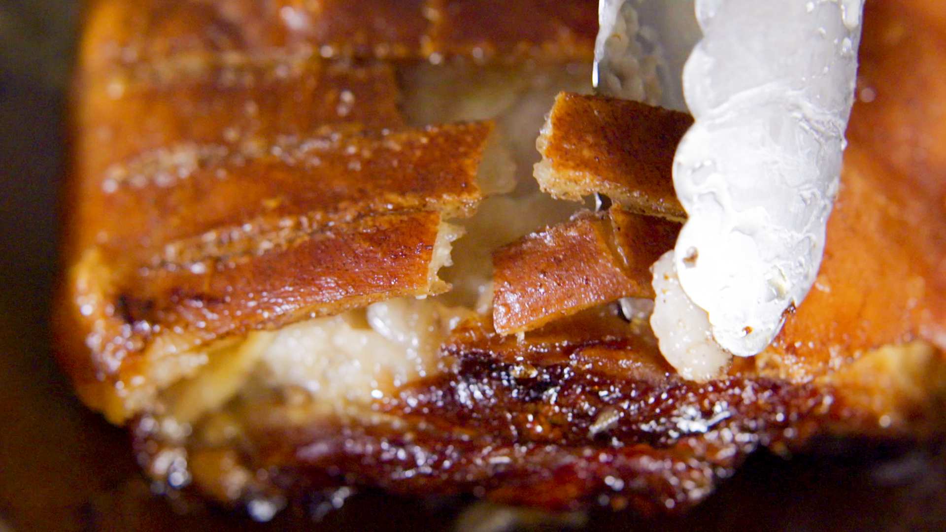 Close up photo of pork crackling.