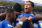 Leonardo Ulloa celebrates goal for Leicester