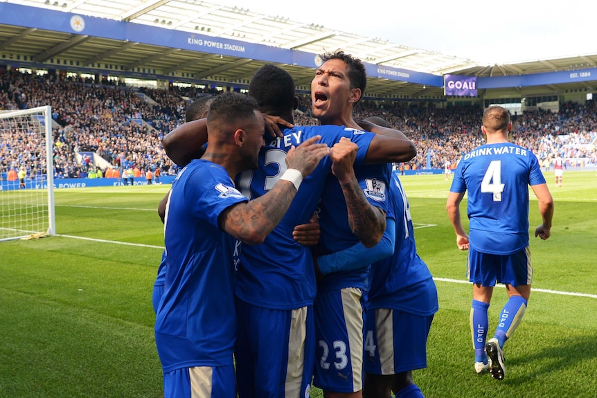 Leonardo Ulloa celebrates goal for Leicester