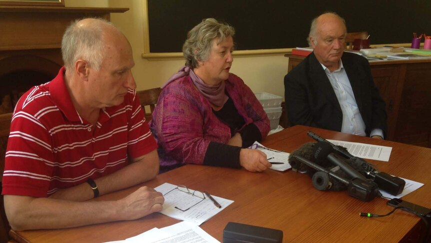 Members of the Tasmanian Association of State School Organisations hold a media conference.