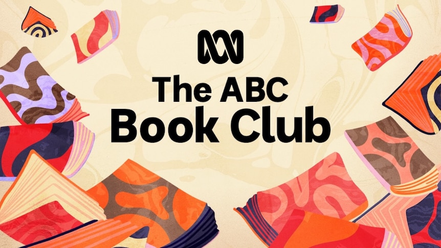 An illustration of falling books on a beige background with the ABC logo and text reading The ABC Book Club