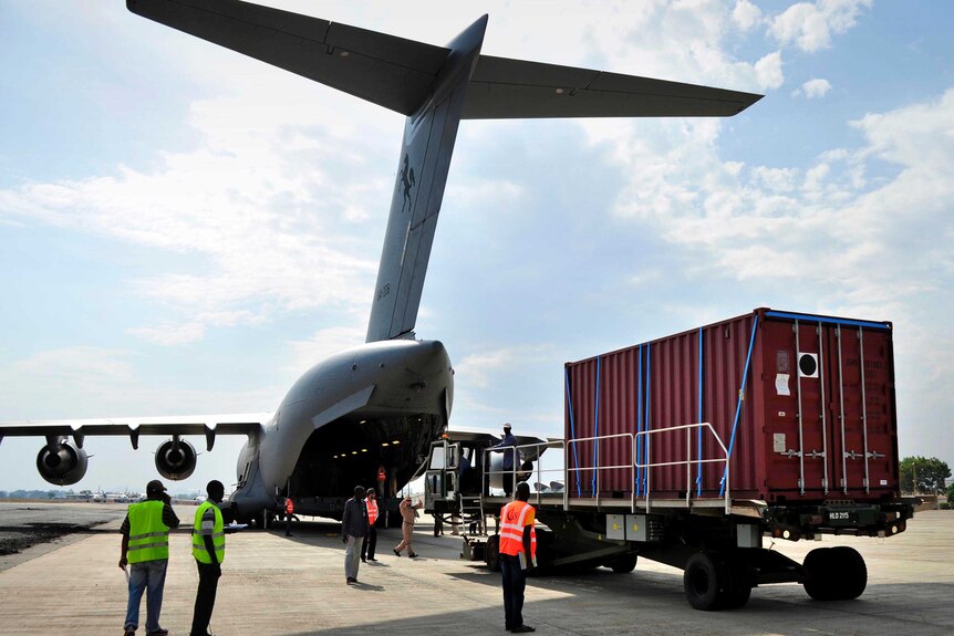 RAAF C-17A Globemaster offloads aid in Sudan.
