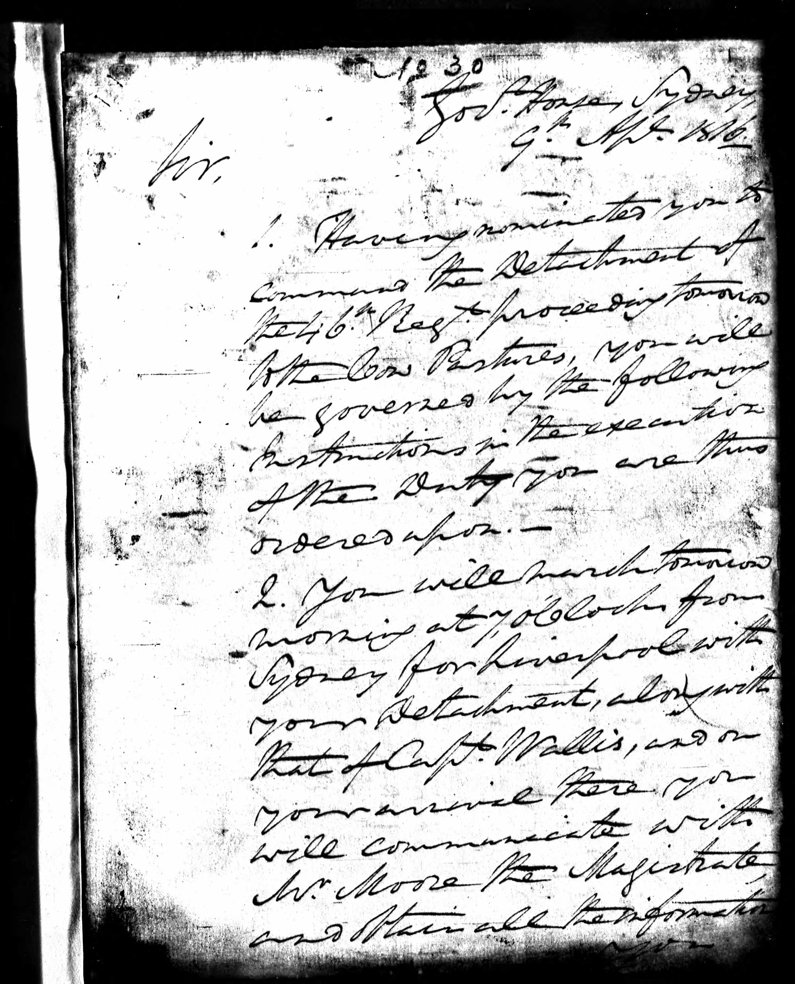 Governor Lachlan Macquarie's instructions to Captain Schaw, page 1