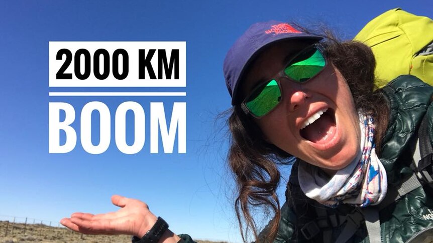 Queensland Adventurer Lucy Barnard smiles as she passes the 2000 kilometre mark