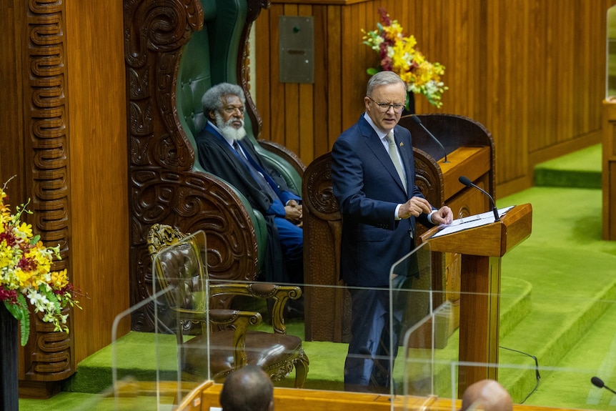 Anthony Albanese addresses Papua New Guinea's parliament.