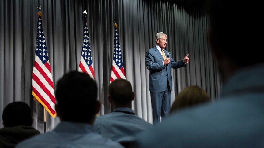 US Secretary of Defence Chuck Hagel speaks about furloughs
