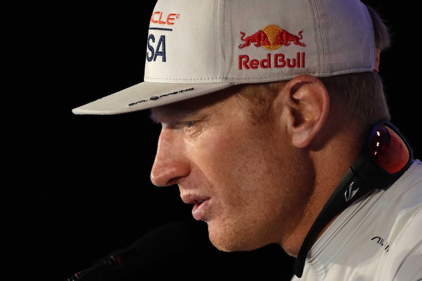 Team USA skipper Jimmy Spithill speaks to the media after the loss to New Zealand.