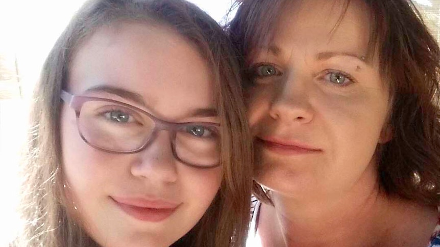 Close up selfie of Phoebe, 14, with her mum Simone.