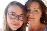 Close up selfie of Phoebe, 14, with her mum Simone.