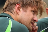 Shane Watson gets checked by Peter Brukner