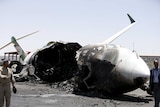 A destroyed plane in Sanaa, Yemen