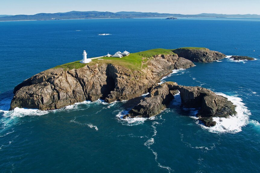 Aerial view of South Solitary Island and lighthouse