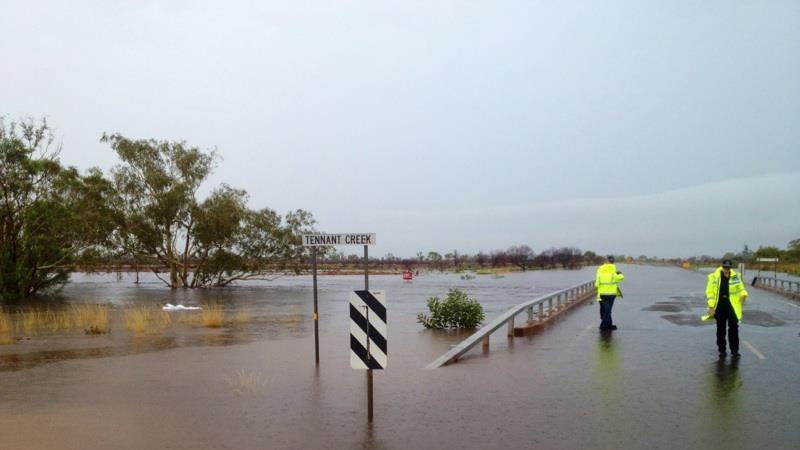 Take care: Water over the Stuart Highway near the Tennant Creek bridge.