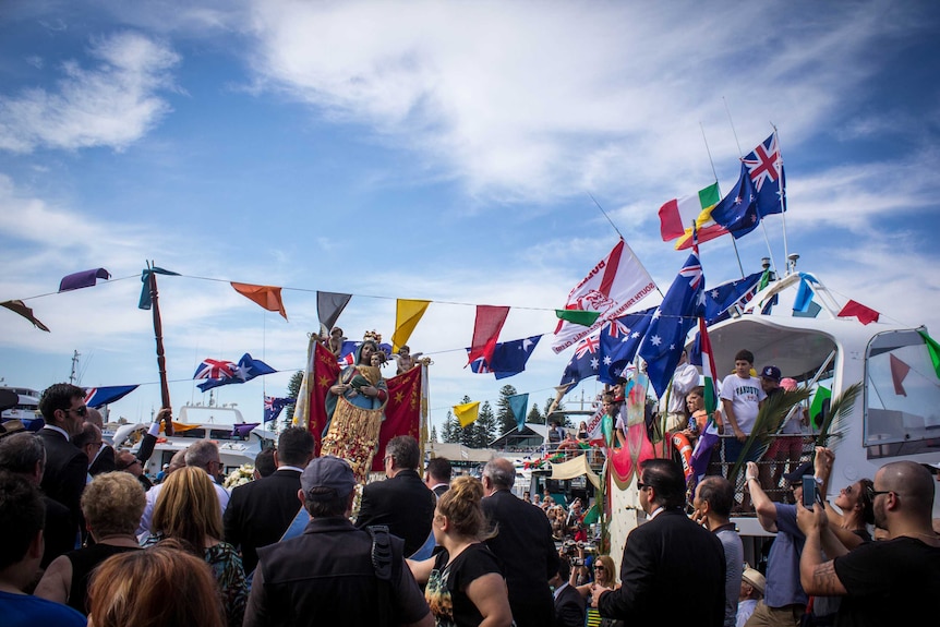 The annual Blessing of the Fleet in Fremantle fishing boat harbour