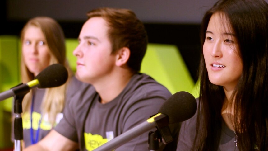 Olivia Aldrick, Callan Daley and Dayna Duncan at a Heywire Parliament House forum.