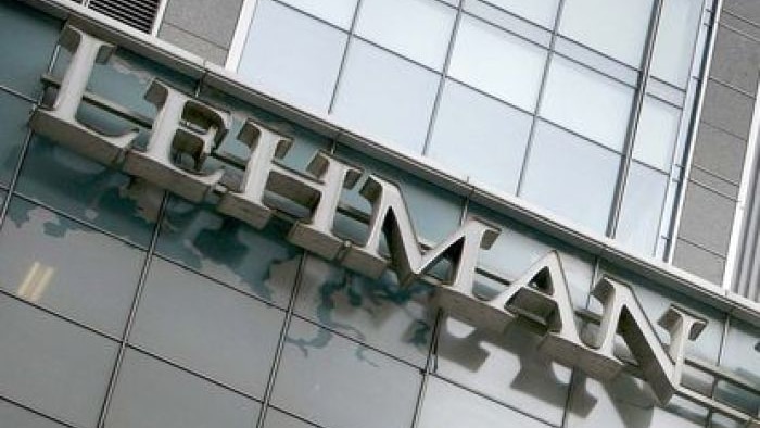 A Lehman Brothers sign sits on the exterior of the Lehman Brothers Holdings Inc world headquarters