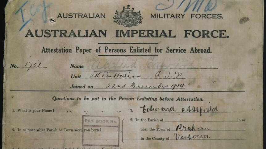 Private Attfield's enlistment papers